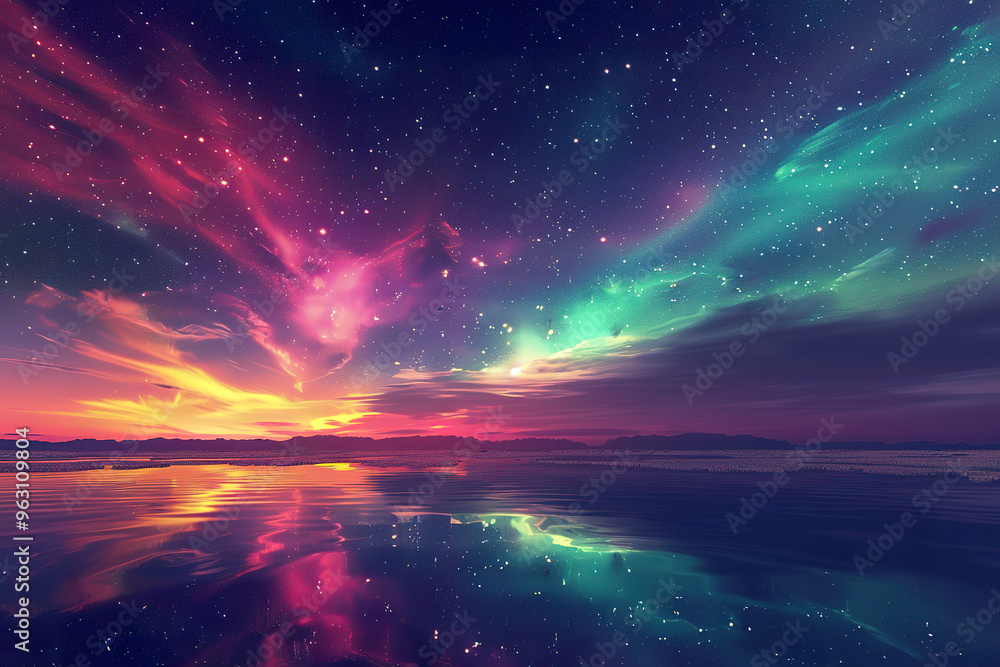 Fototapeta premium A beautiful and serene landscape with a blue sky and mountains in the background,