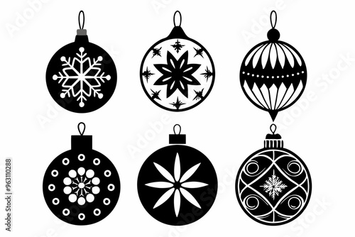 Christmas Ornament Silhouette Set.christmas day ornaments, festive holiday 