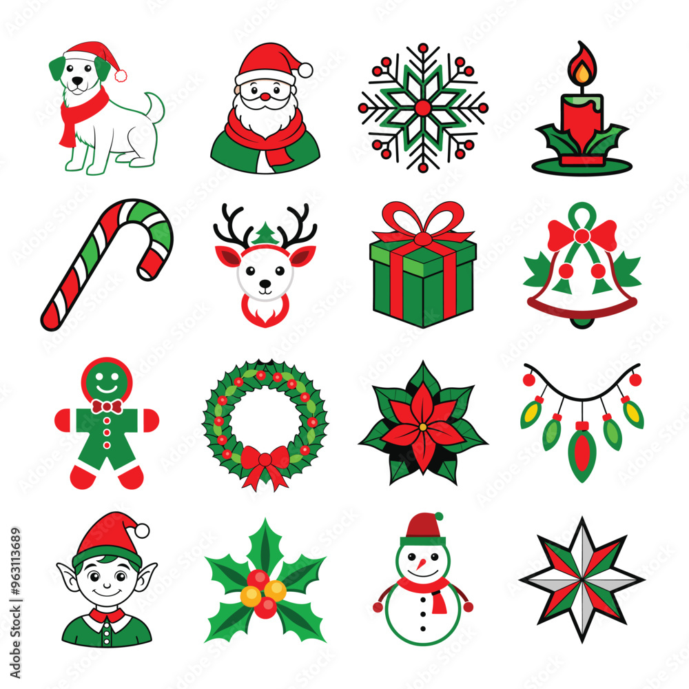 Christmas Icon Set in Flat Design Style