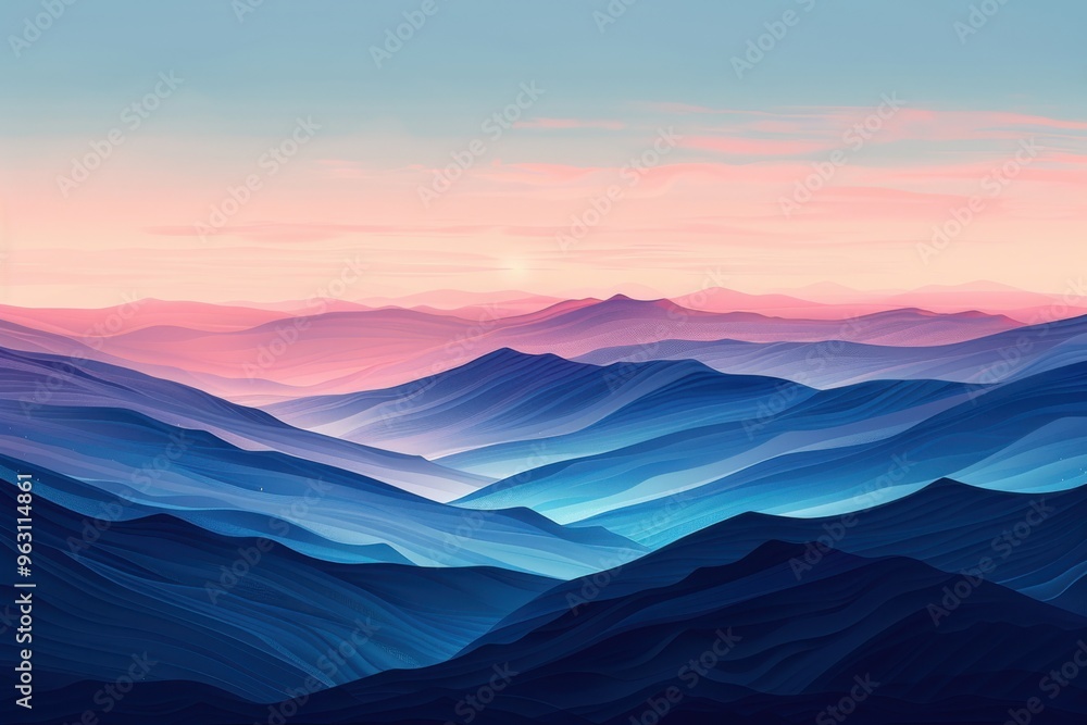Beautiful abstract landscape of layered mountains in soft pastel hues, creating a calm and serene atmosphere during sunset. Beautiful abstract landscape of layered mountains in soft pastel hues, creating a calm and serene atmosphere during sunset.