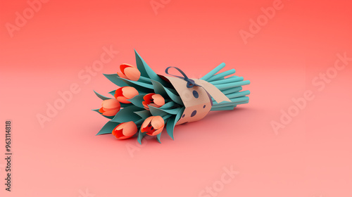 Tulips on a bright background, an abstract tulip arrangement with copy space. Tulips that speak the language of love and gratitude
