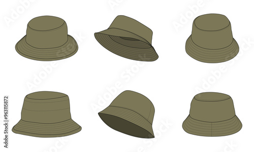 Set of different army green bucket hats