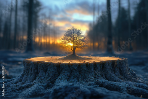 Dead tree turning into a new tree. Demonstrating the power of nature to regenerate and heal. Regrow revive concept or symbol.