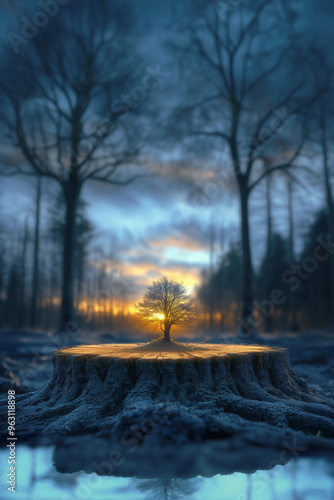 Dead tree turning into a new tree. Demonstrating the power of nature to regenerate and heal. Regrow revive concept or symbol.