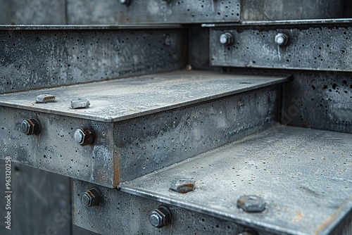 A staircase made of metal with many screws and bolts photo