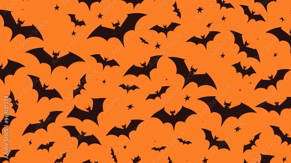 Fototapeta premium A Spooky Halloween Bat Pattern Featuring a Vibrant Orange Background That Defines the Season