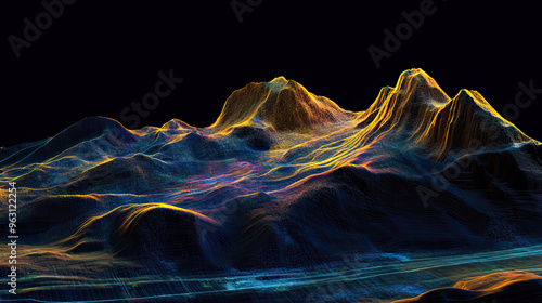 Technical aerial visual, 3D LiDAR GIS aerial map satellite scan model isolated, showing Manzini, Eswatini . Elevation, topography, render photo