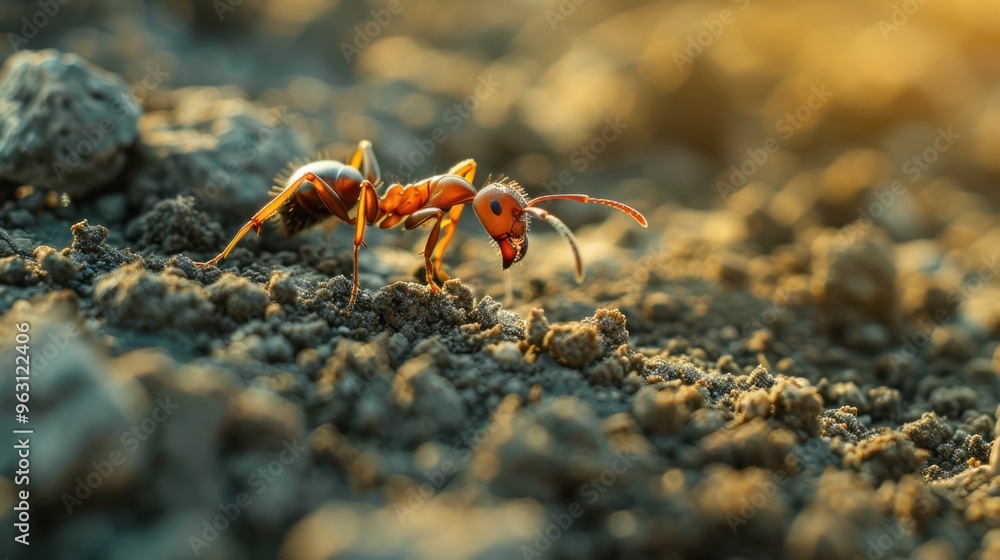 Close-up photo of a little ant walking on the ground. Close-up photo of a little ant walking on the ground.