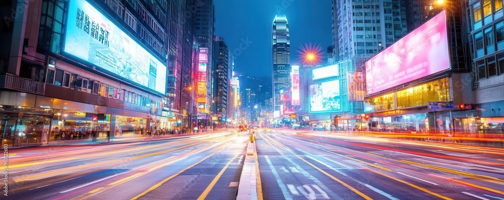 Busy intersection in Hong Kong at night Busy intersection in Hong Kong at night