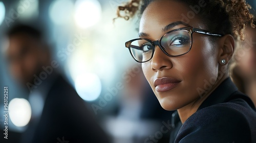 Close-up of a Woman with Glasses Looking Over Shoulder