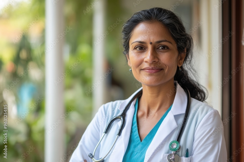 Portrait of a happy Indian female doctor smiling at the camera Portrait of a happy Indian female doctor smiling at the camera