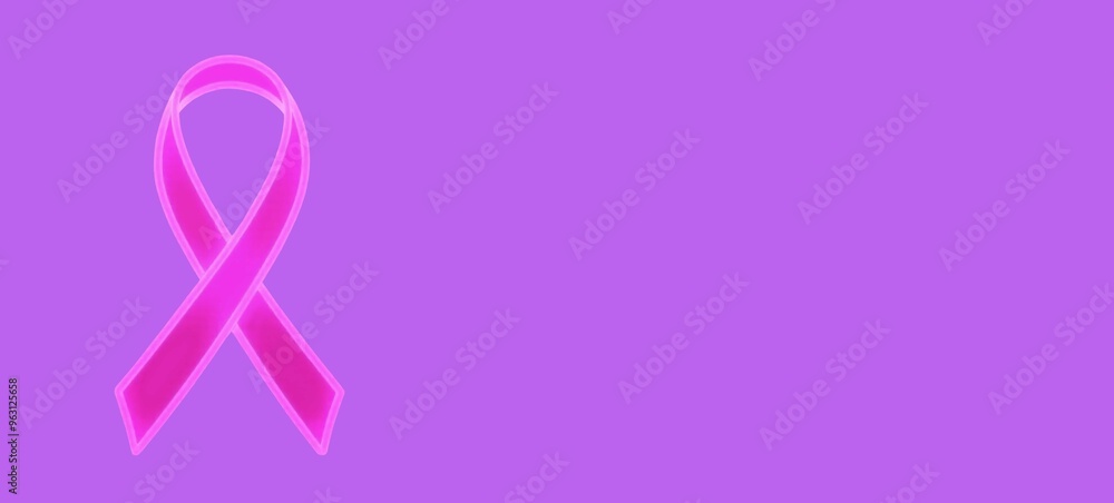 Crossed pink ribbon symbol in on pastel purple background. Breast cancer awareness month concept. Supporting people living with illness or chronic pain. Design for banner with copy space Crossed pink ribbon symbol in on pastel purple background. Breast cancer awareness month concept. Supporting people living with illness or chronic pain. Design for banner with copy space