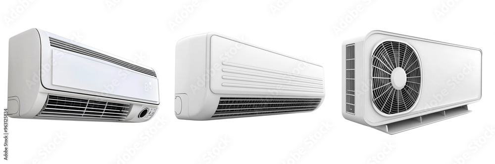 Set of Close-up of a sleek, energy-efficient air conditioner remote control resting on a coffee table in a cozy home environment on Transparent Background Set of Close-up of a sleek, energy-efficient air conditioner remote control resting on a coffee table in a cozy home environment on Transparent Background