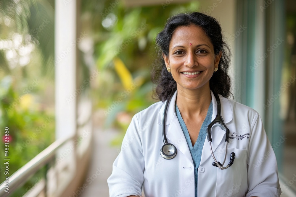 Portrait of a happy Indian female doctor smiling at the camera Portrait of a happy Indian female doctor smiling at the camera