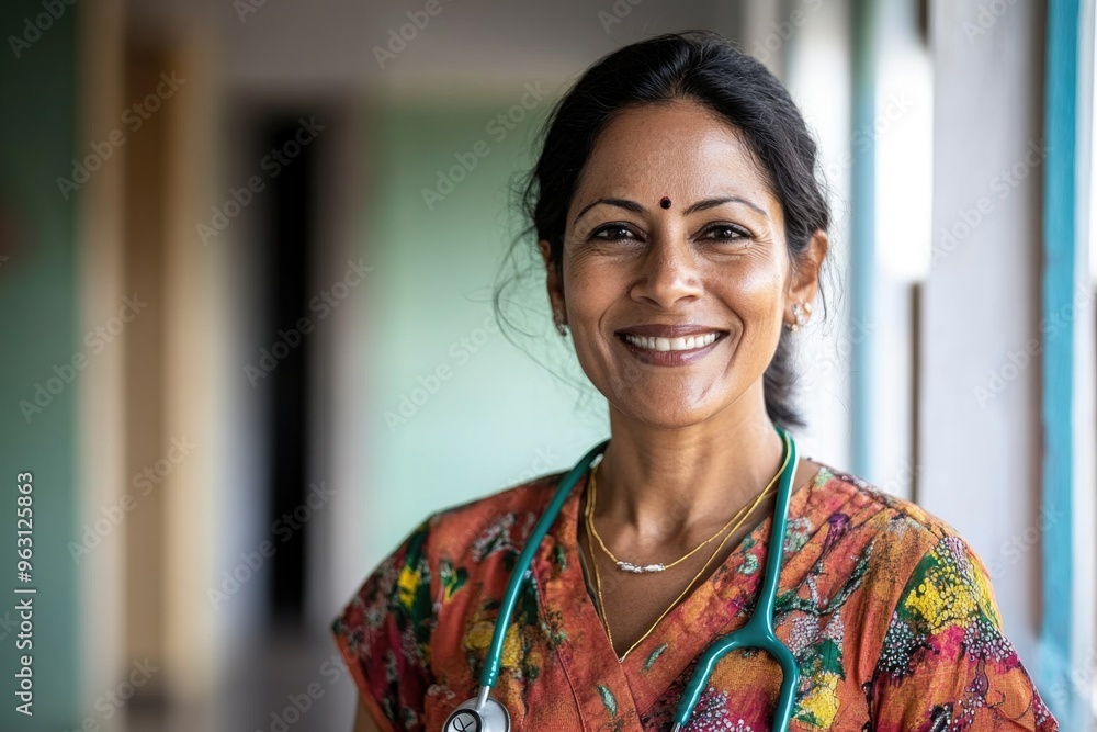 Portrait of a happy Indian female doctor smiling at the camera Portrait of a happy Indian female doctor smiling at the camera
