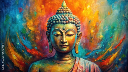 Colorful vintage style of Buddha in abstract oil painting, Buddha, colorful, vintage,abstract, oil painting