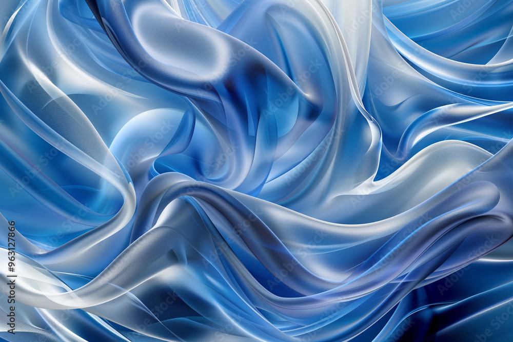 Obraz premium Abstract blue fluid waves with dynamic flowing textures, creating a sense of movement and natural harmony.