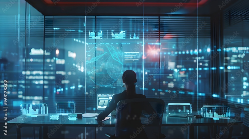 Futuristic Digital Finance Data Visualization Dashboard in Illuminated City Skyline Futuristic Digital Finance Data Visualization Dashboard in Illuminated City Skyline