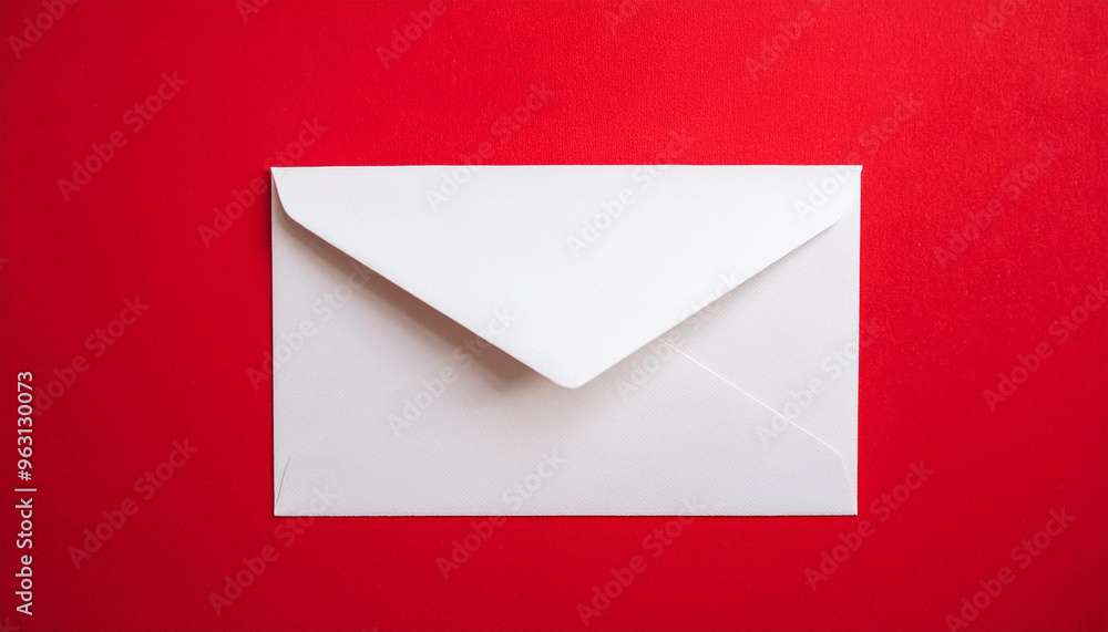 White envelope on vivid red background. Paper mail, newsletter. Flat lay. Mock up. White envelope on vivid red background. Paper mail, newsletter. Flat lay. Mock up.