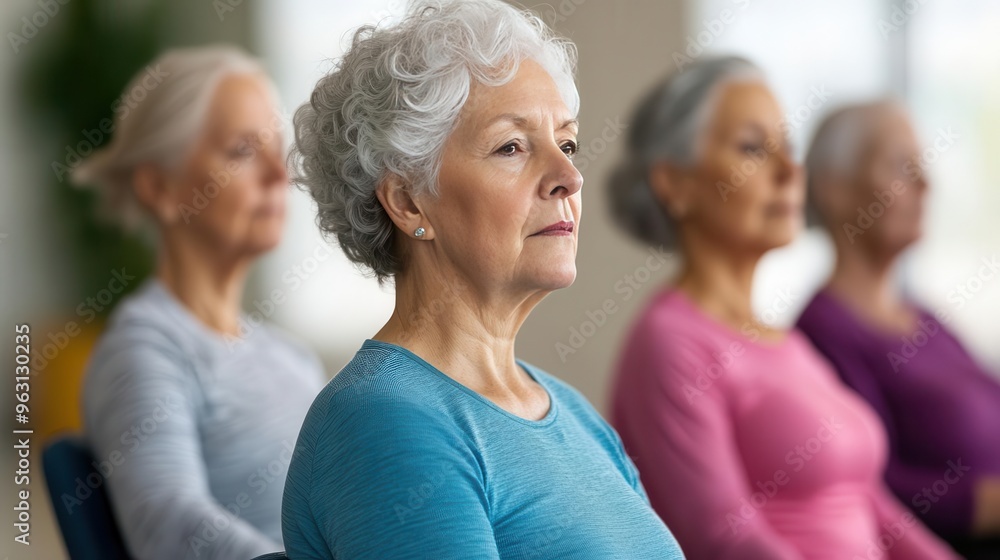 Diverse group of seniors in fitness class Diverse group of seniors in fitness class