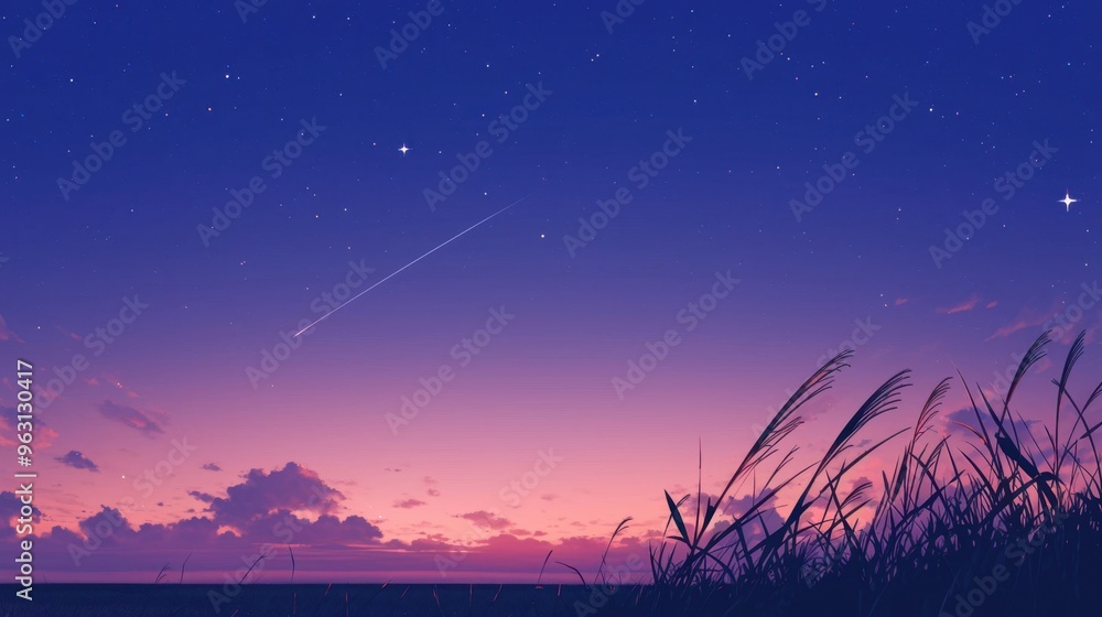 Naklejka premium A beautiful sky with a star and a shooting star