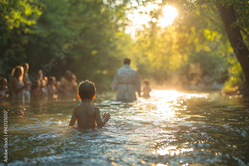 Baptism Christening A joyful baptism ceremony in a river with priest png file photo