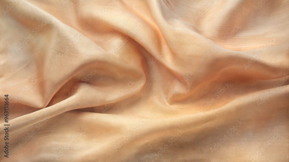 Flowing peach linen fabric close-up, soft texture with warm tones Flowing peach linen fabric close-up, soft texture with warm tones