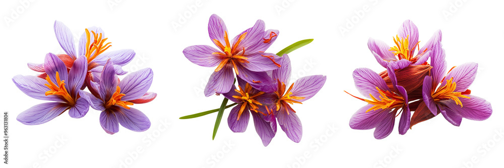Set of A vibrant bunch of purple lilies in full bloom on Transparent Background Set of A vibrant bunch of purple lilies in full bloom on Transparent Background