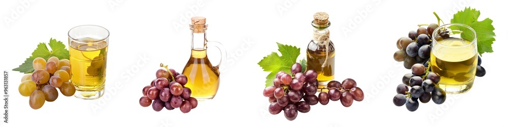 Set of grapes seed oil, isolated on transparent background Set of grapes seed oil, isolated on transparent background