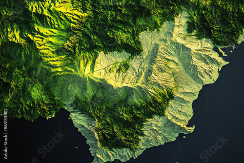 Technical aerial visual, 3D LiDAR GIS aerial map satellite scan model isolated, showing Mbuji, Mayi . Elevation, topography, render photo