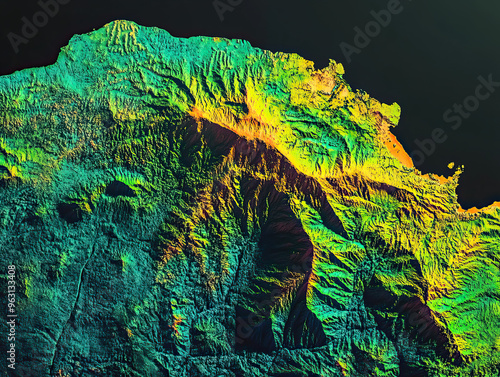 Technical aerial visual, 3D LiDAR GIS aerial map satellite scan model isolated, showing Mbuji, Mayi . Elevation, topography, render photo