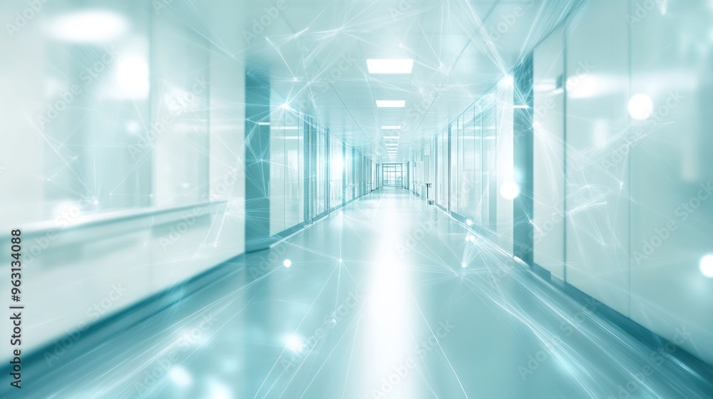 Futuristic Hospital Corridor with Network Overlay Futuristic Hospital Corridor with Network Overlay