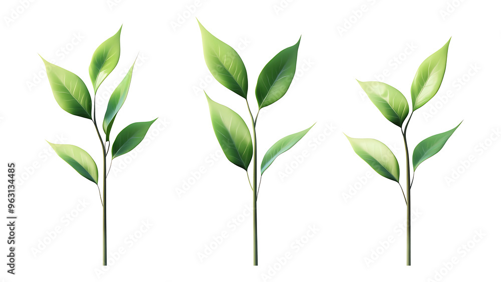 Fototapeta premium Four green leafs on a transparent background,Four Lily of the valley Leafs Isolated,Four Tropical Plant Leaves,leaf transparent png,Decoration work, green plants,Four green leafed plants, Ai