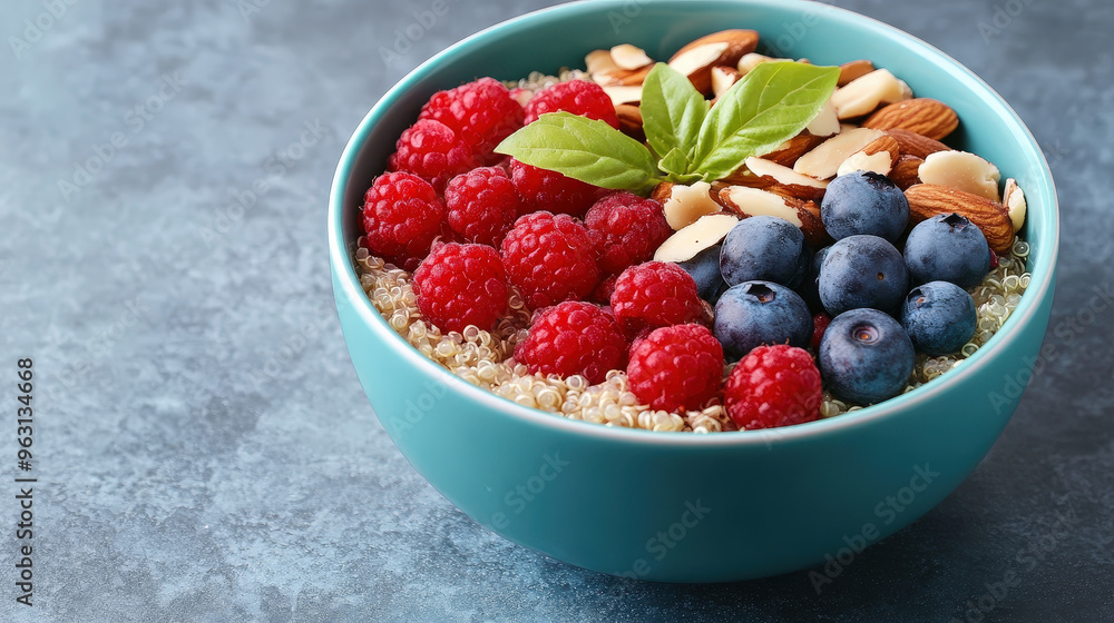 Oats and quinoa power bowl with fresh berries and nuts, highlighting lean and detoxifying ingredients. Oats and quinoa power bowl with fresh berries and nuts, highlighting lean and detoxifying ingredients.