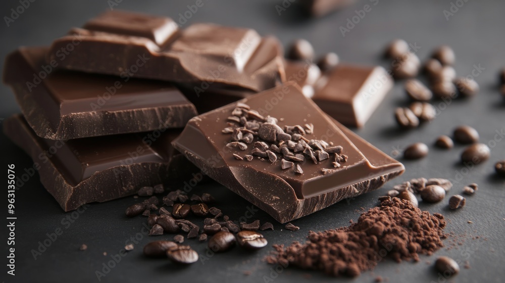 Dark Chocolate with Coffee Beans and Cocoa Powder Dark Chocolate with Coffee Beans and Cocoa Powder