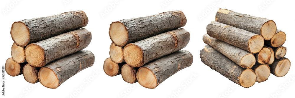 Set of Stacked tree lumber with rich, earthy wood grain, beautifully detailed isolated on transparent background Set of Stacked tree lumber with rich, earthy wood grain, beautifully detailed isolated on transparent background