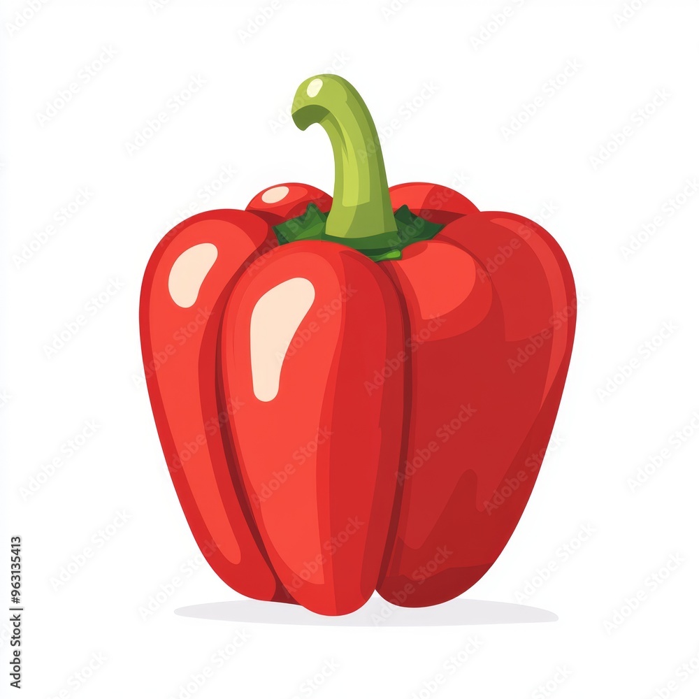 Vibrant Red Bell Pepper in Minimal Flat Design Style on White Background Vibrant Red Bell Pepper in Minimal Flat Design Style on White Background