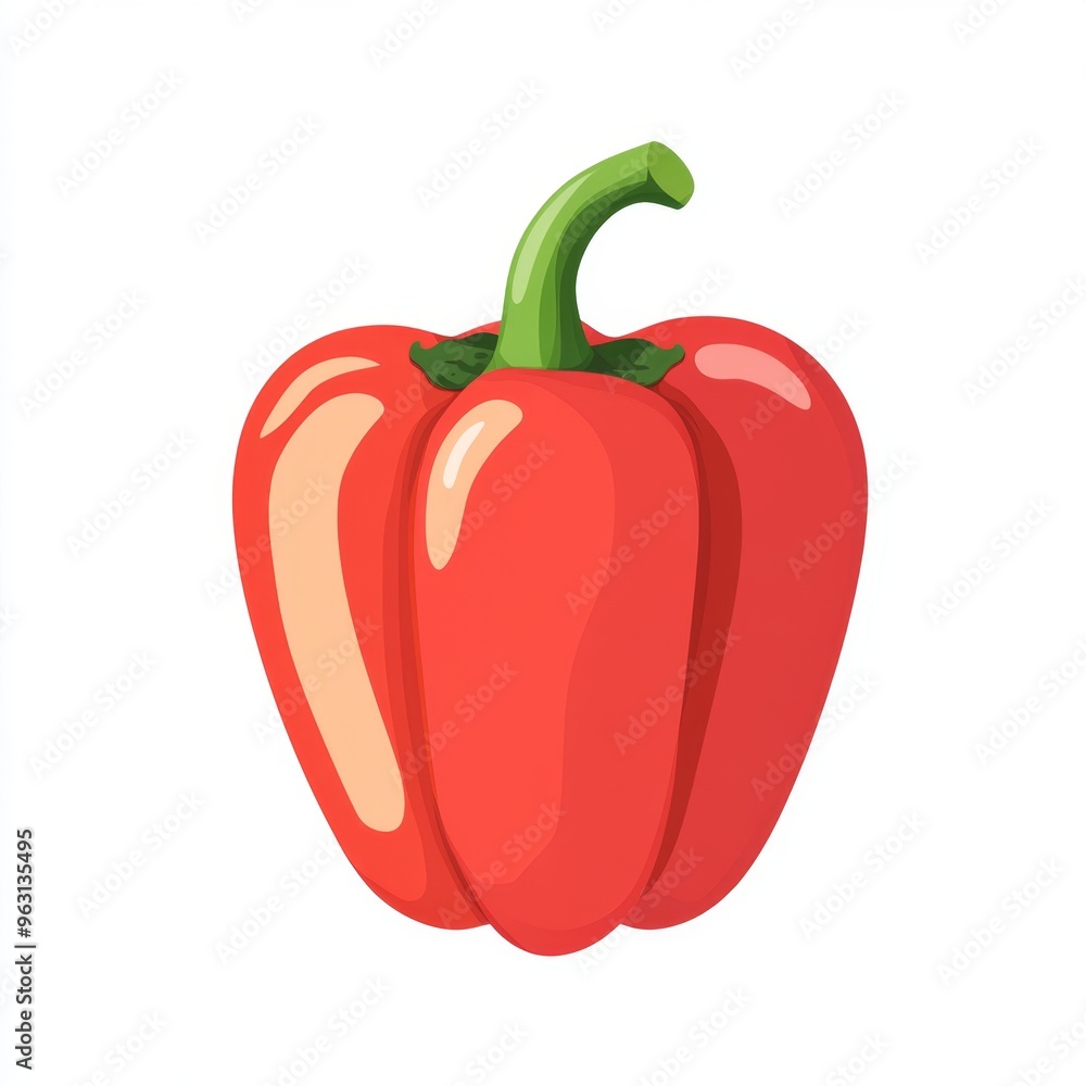 Vibrant Red Bell Pepper Flat Design on White Background - Minimalistic and Elegant Vegetables Concept Vibrant Red Bell Pepper Flat Design on White Background - Minimalistic and Elegant Vegetables Concept