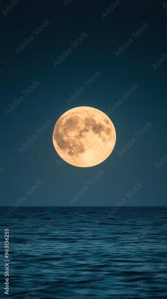 Dramatic moonrise over ocean horizon Dramatic moonrise over ocean horizon