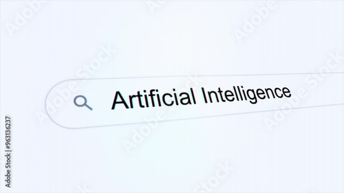 Artificial Intelligence typing on internet search bar computer screen