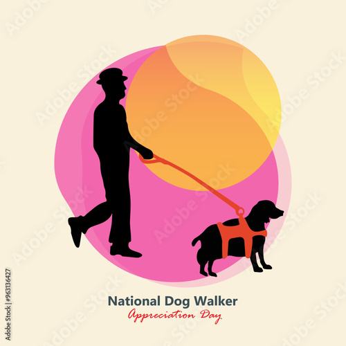 Vector illustration Dog walker carrying a dog, National Dog Walker Appreciation Day on September 8.