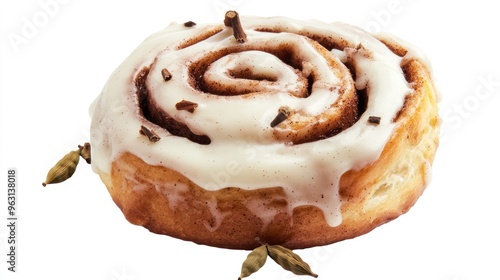 Wallpaper Mural Close-up of a Delicious Cinnamon Roll with Icing and Spices Torontodigital.ca