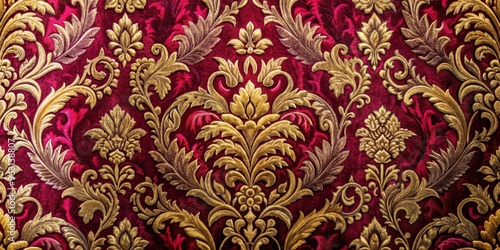 Luxurious velvet damask fabric with rich colors and intricate patterns , high resolution, detailed, textured, velvet, damask, luxury