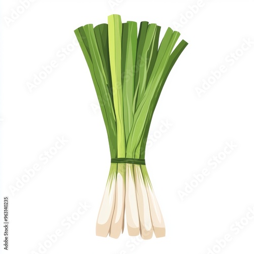Fresh Bundle of Leeks - Simple Vertical Flat Illustration on White Background | Minimalistic Food Concept