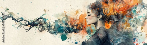 Whimsical Portrait: Exploring the Depths of Emotions in Watercolor Art photo