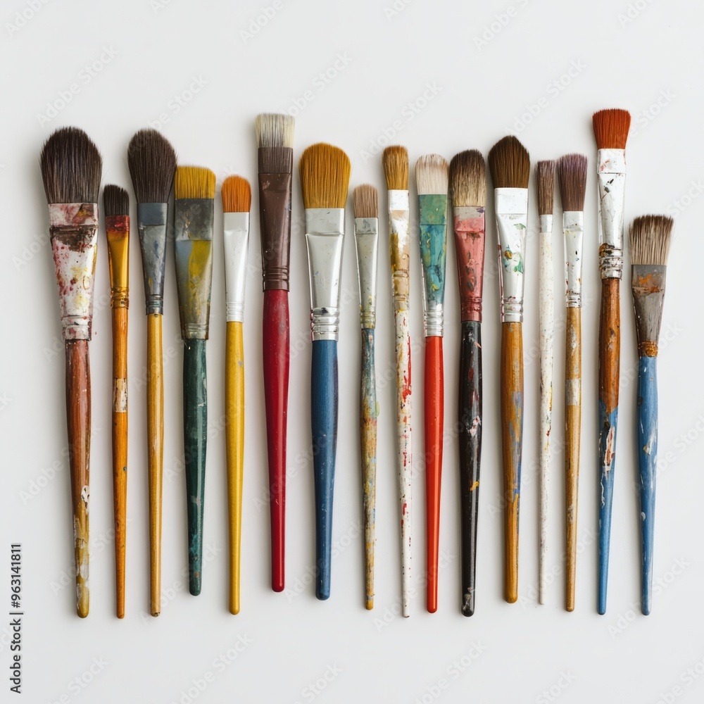 Fototapeta premium Paintbrush Collection: Overhead View on White Background