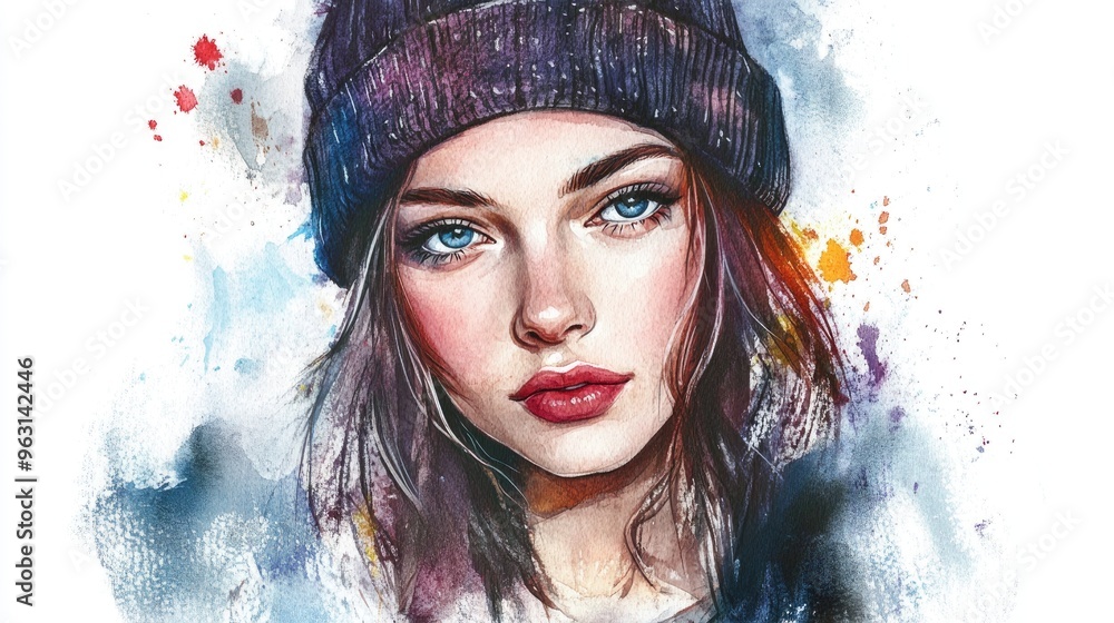 Vibrant Portrait of a Stylish Young Woman: A Watercolor Masterpiece Exploring Modern Beauty Trends Vibrant Portrait of a Stylish Young Woman: A Watercolor Masterpiece Exploring Modern Beauty Trends