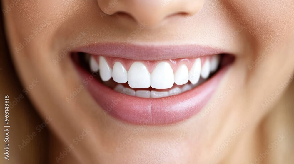 A close-up of a smiling person showing bright white teeth against a soft background during daylight A close-up of a smiling person showing bright white teeth against a soft background during daylight