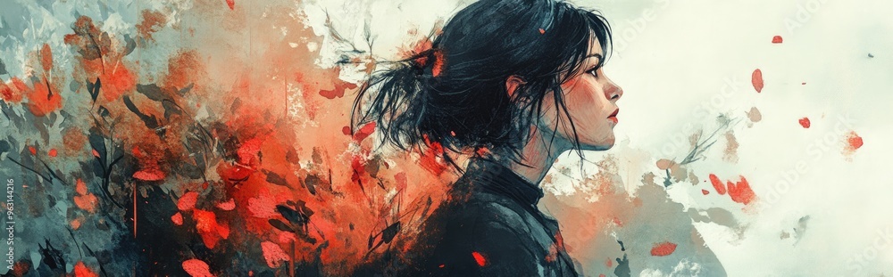 Obraz premium Exploring Emotional Depth Through Abstract Portraiture and Nature's Colors