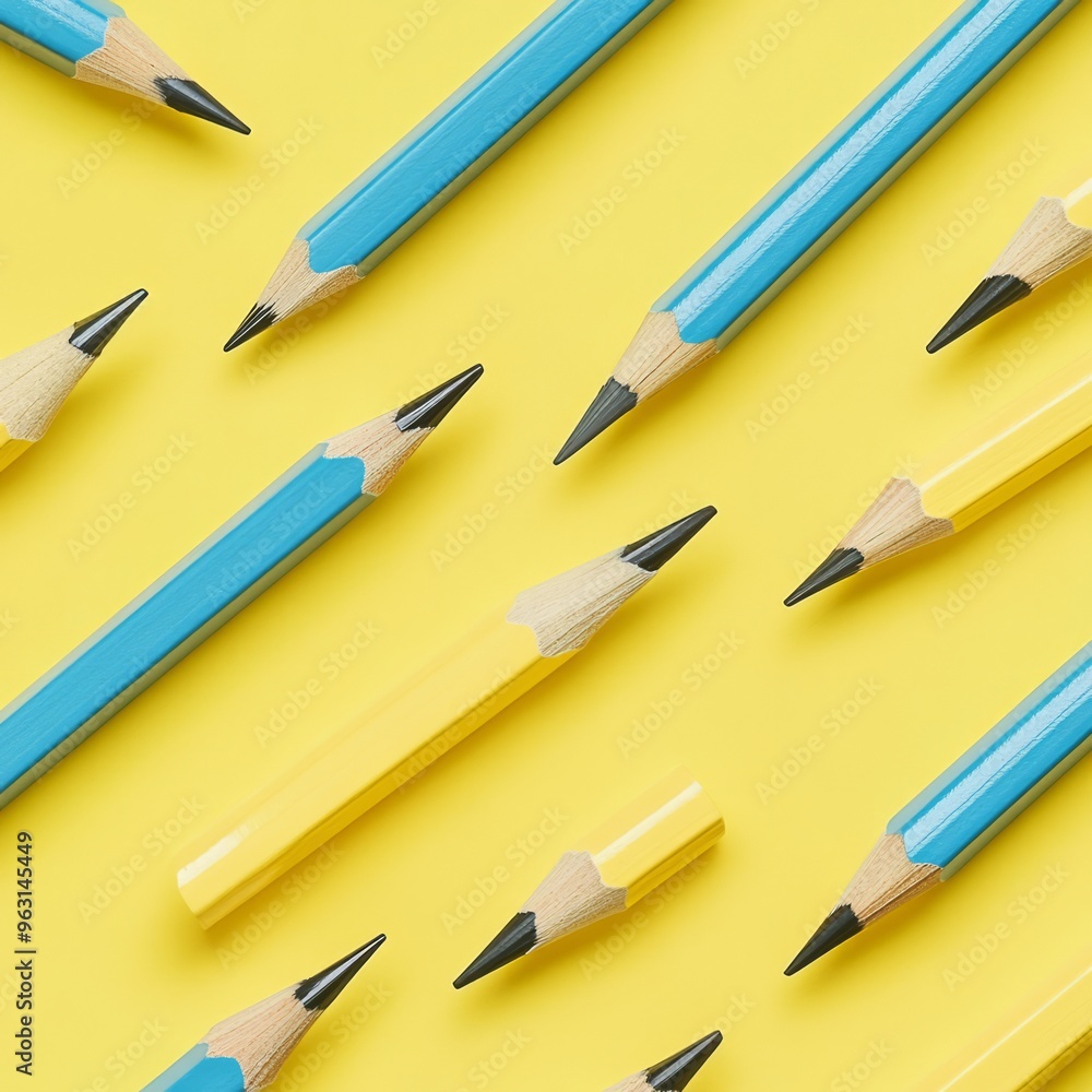 Sharpened Pencils on Yellow Background - Top View Editorial Photo Sharpened Pencils on Yellow Background - Top View Editorial Photo